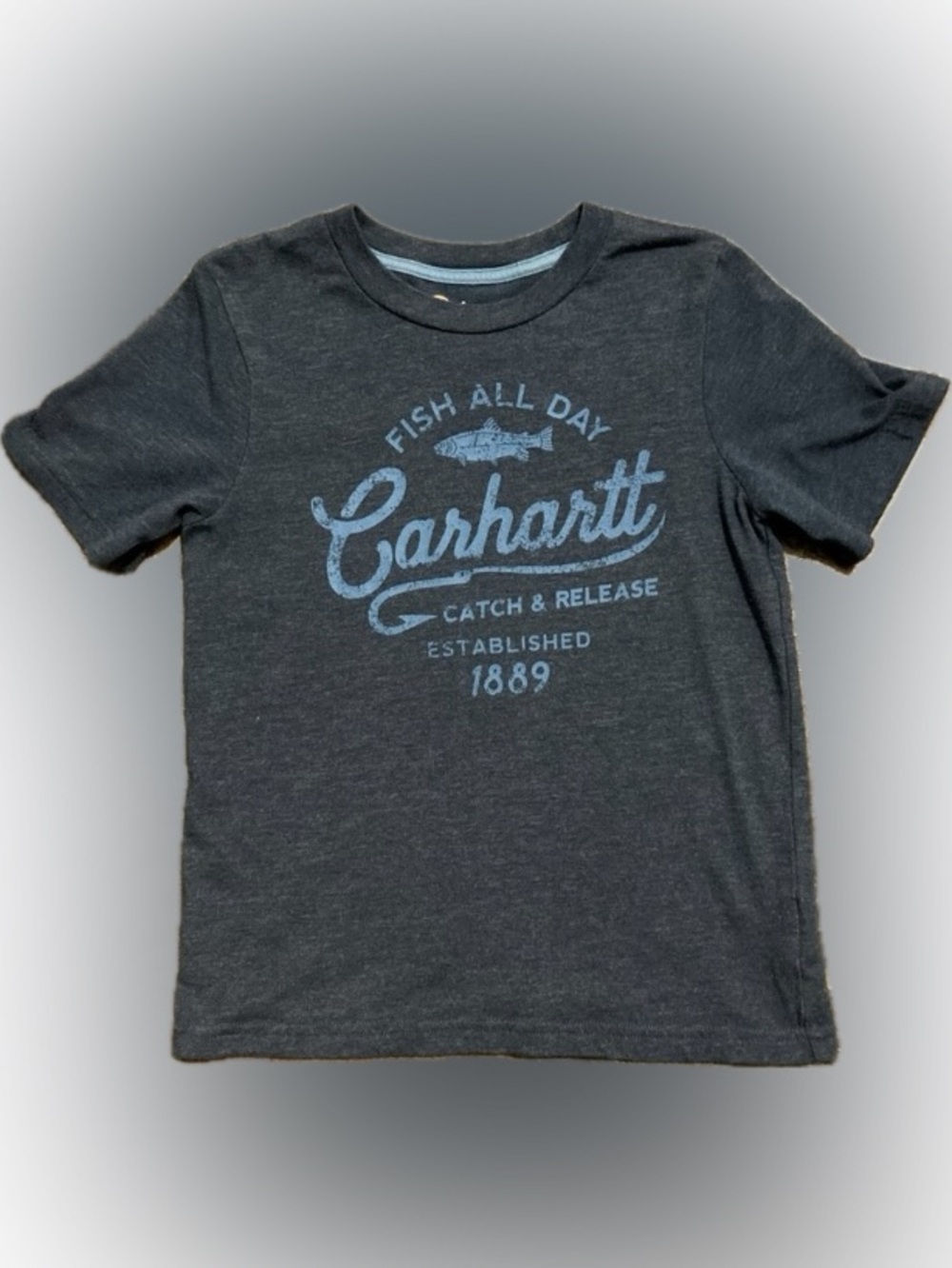 Carhartt Kids 'Fish All Day' Short Sleeve Tee - Charcoal/Blue Size 6